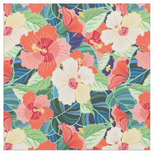 Colourful Hibiscus Pattern Fabric