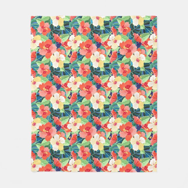 Colourful Hibiscus Pattern Fleece Blanket (Front)