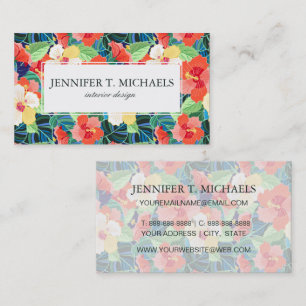 Colourful Hibiscus Pattern   Monogram Business Card