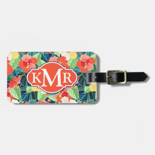 Colourful Hibiscus Pattern Monogram Luggage Tag