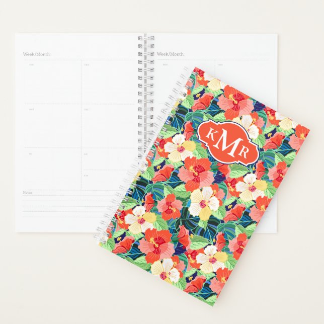 Colourful Hibiscus Pattern | Monogram Planner (Display)