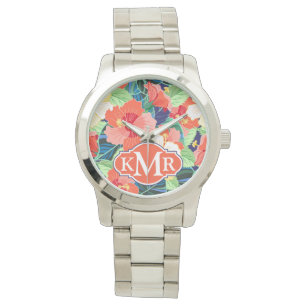 Colourful Hibiscus Pattern Monogram Watch