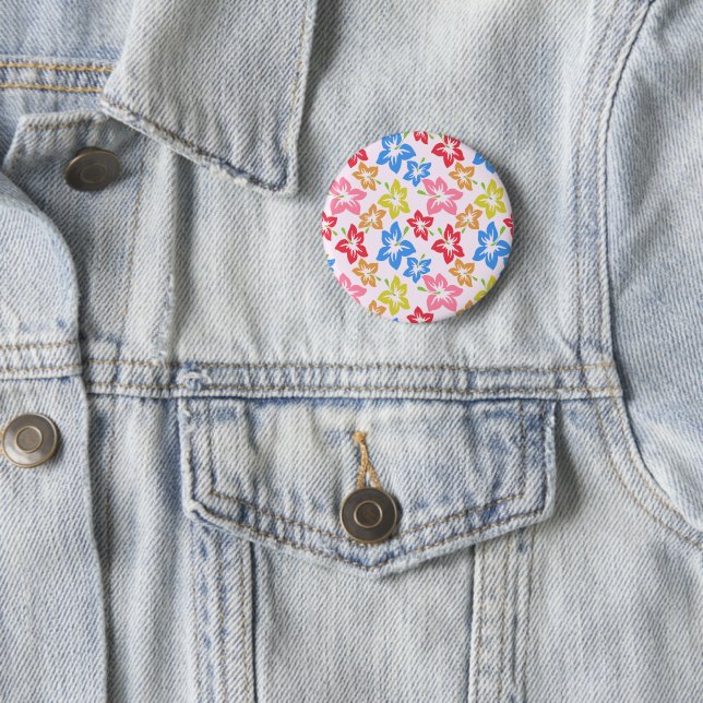 Colourful Hibiscus, Pattern Of Flowers 6 Cm Round Badge (In Situ)