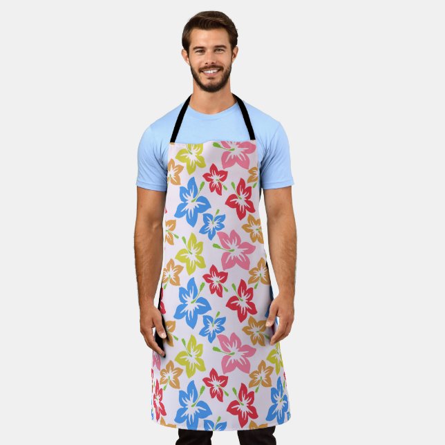 Colourful Hibiscus, Pattern Of Flowers Apron (Worn)
