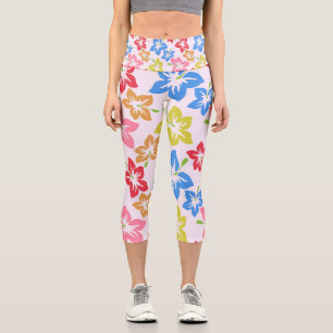 Colourful Hibiscus, Pattern Of Flowers Capri Leggings