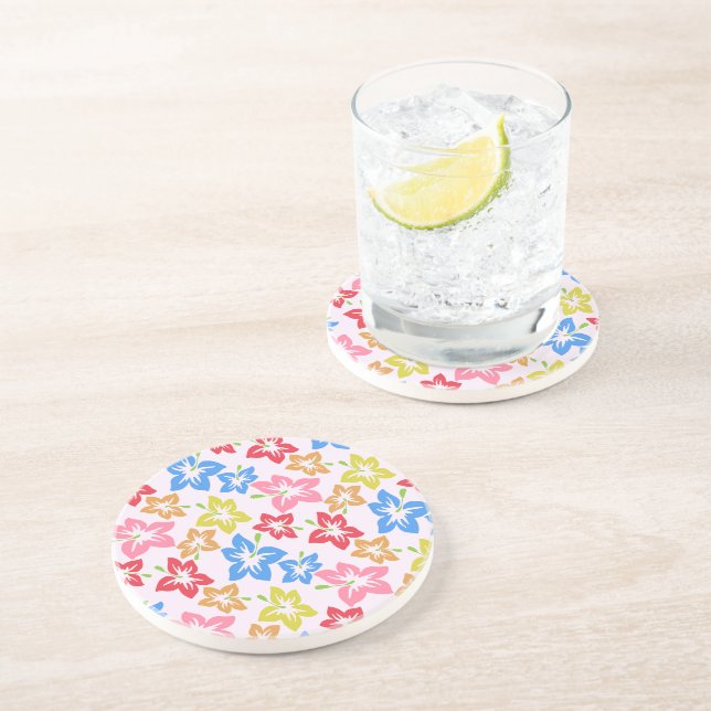 Colourful Hibiscus, Pattern Of Flowers Coaster (Side)