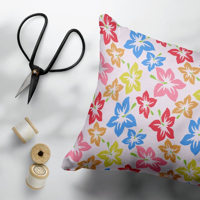 Colourful Hibiscus, Pattern Of Flowers Decorative Cushion (Creator Uploaded)