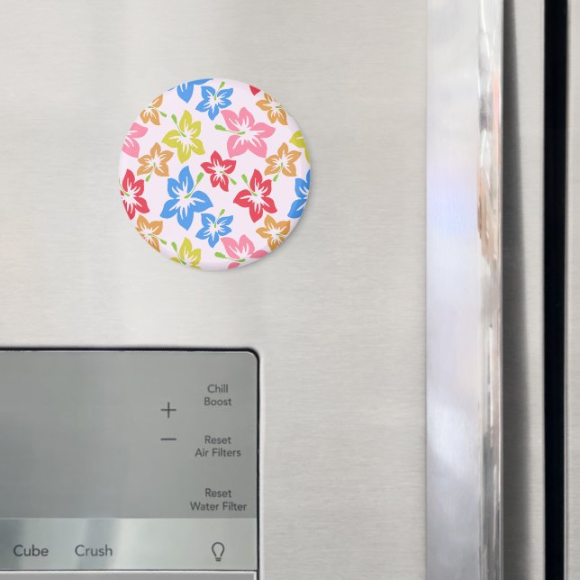 Colourful Hibiscus, Pattern Of Flowers Magnet (In Situ (Fridge))