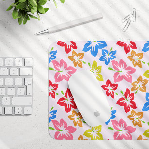 Colourful Hibiscus, Pattern Of Flowers Mouse Pad