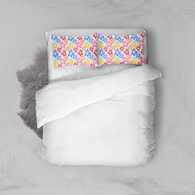 Colourful Hibiscus, Pattern Of Flowers Pillowcase (Creator Uploaded)