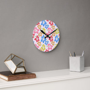 Colourful Hibiscus, Pattern Of Flowers Round Clock