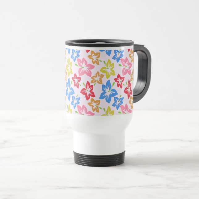 Colourful Hibiscus, Pattern Of Flowers Travel Mug (Front Right)