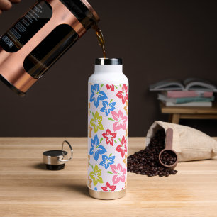 Colourful Hibiscus, Pattern Of Flowers Water Bottle