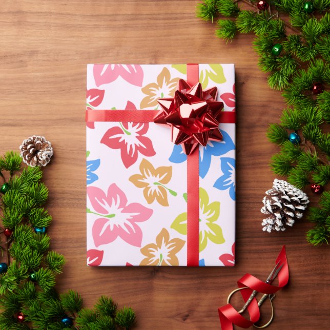 Colourful Hibiscus, Pattern Of Flowers Wrapping Paper (Holiday Gift)