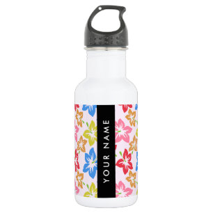 Colourful Hibiscus, Pattern Of Flowers, Your Name 532 Ml Water Bottle
