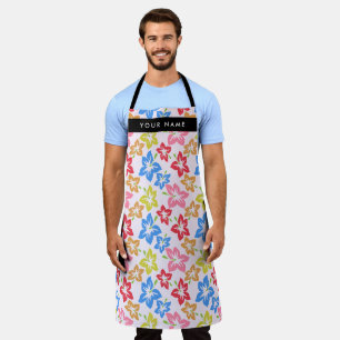 Colourful Hibiscus, Pattern Of Flowers, Your Name Apron