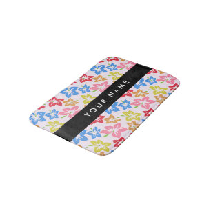 Colourful Hibiscus, Pattern Of Flowers, Your Name Bath Mat