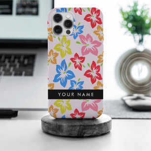 Colourful Hibiscus, Pattern Of Flowers, Your Name iPhone 15 Pro Max Case