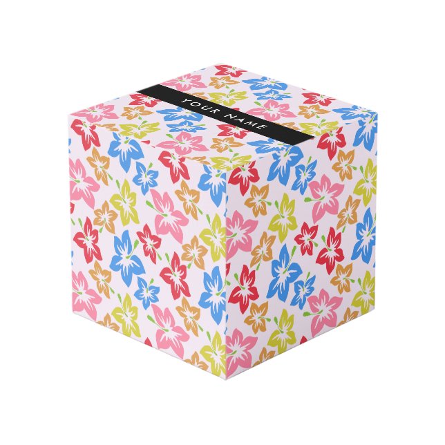 Colourful Hibiscus, Pattern Of Flowers, Your Name Cube (Front Angled)