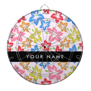 Colourful Hibiscus, Pattern Of Flowers, Your Name Dartboard