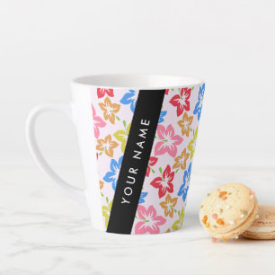 Colourful Hibiscus, Pattern Of Flowers, Your Name Latte Mug
