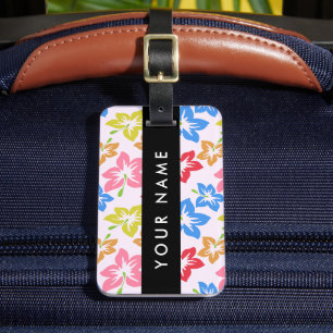 Colourful Hibiscus, Pattern Of Flowers, Your Name Luggage Tag