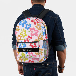 Colourful Hibiscus, Pattern Of Flowers, Your Name Printed Backpack
