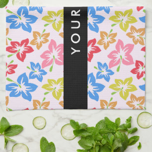 Colourful Hibiscus, Pattern Of Flowers, Your Name Tea Towel