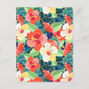 Colourful Hibiscus Pattern Postcard