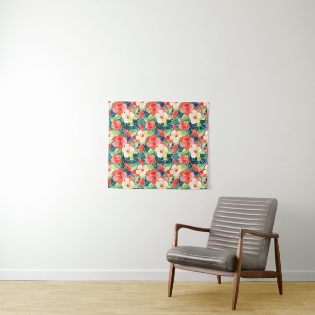 Colourful Hibiscus Pattern Tapestry (In Situ (Horizontal))