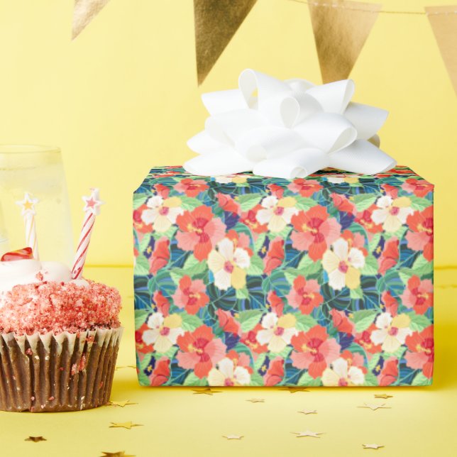 Colourful Hibiscus Pattern Wrapping Paper (Birthday Party)