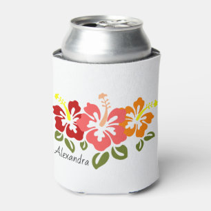 Colourful Hibiscus Trio Personalised Can Cooler