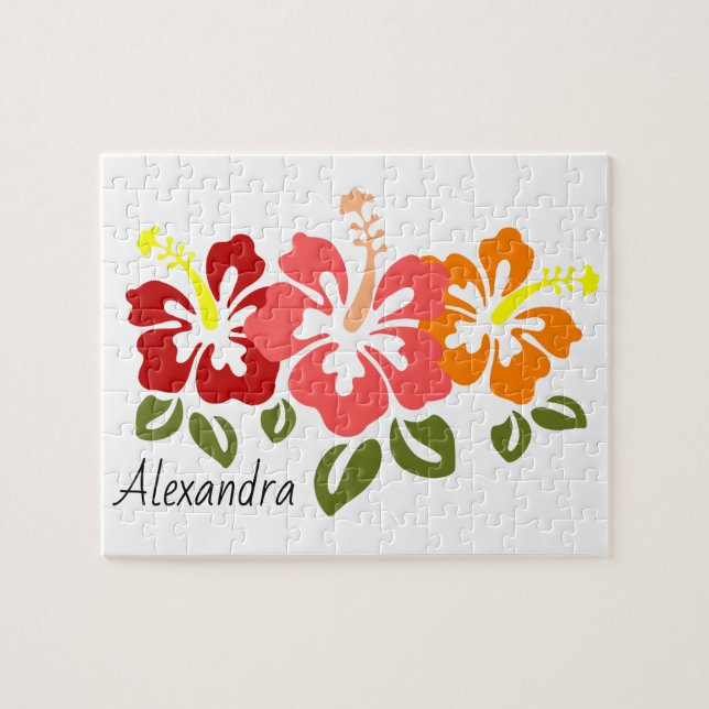 Colourful Hibiscus Trio Personalised Jigsaw Puzzle (Horizontal)