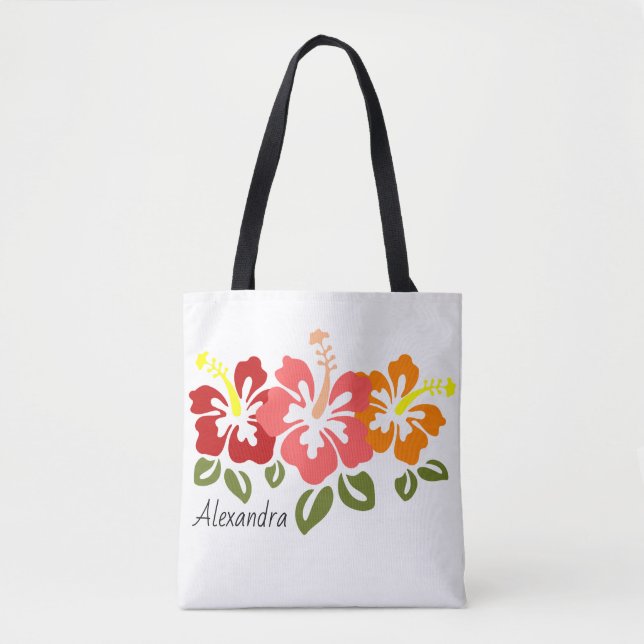 Colourful Hibiscus Trio Personalised Tote Bag (Front)