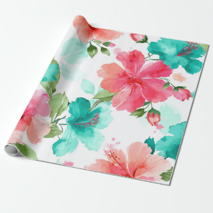 Colourful Hibiscus Tropical Hawaiian Beach Floral Wrapping Paper