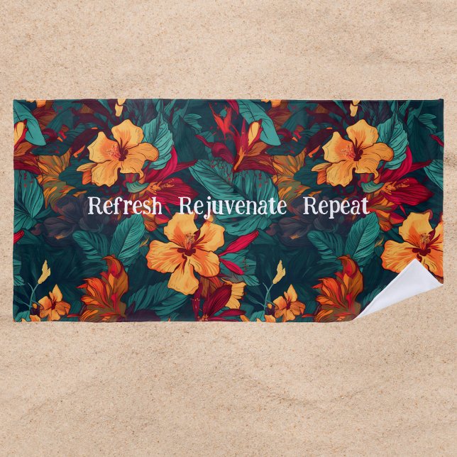 Colourful Hibiscus, Yellow Orange Green Floral Beach Towel (Creator Uploaded)