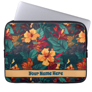 Colourful Hibiscus, Yellow Orange Green Floral Laptop Sleeve