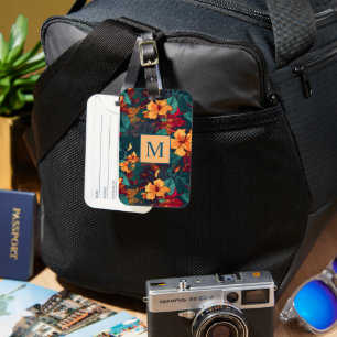 Colourful Hibiscus, Yellow Orange Green Floral Luggage Tag