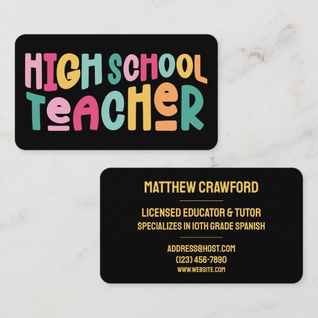 Colourful High School Teacher Tutor Business Card (Front/Back)