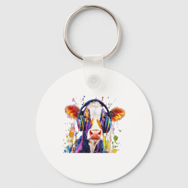 Colourful Highland Cow Key Ring (Front)