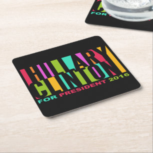 Colourful Hillary Clinton 2016 coasters