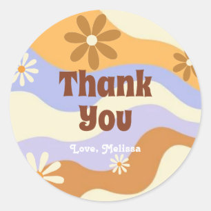 Colourful Hippie Flower Retro Groovy Thank You Classic Round Sticker