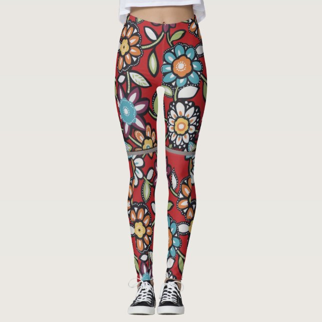 colourful hippie groovy flower power leggings (Front)