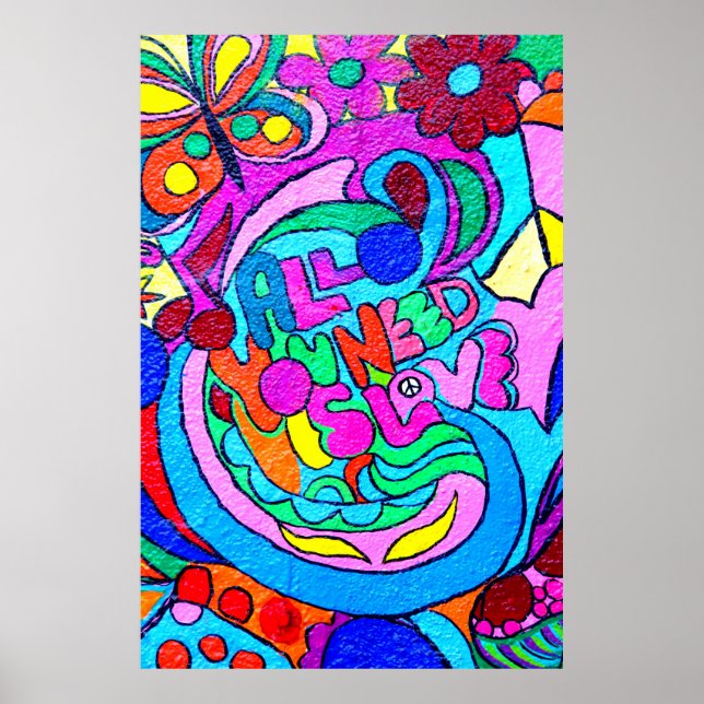 colourful hippie peace and love poster (Front)