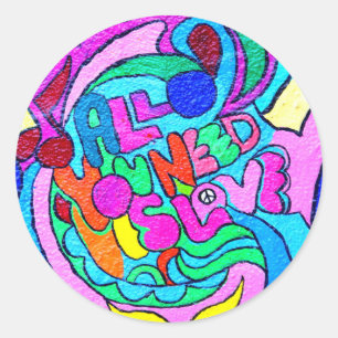 colourful hippie peace love sticker