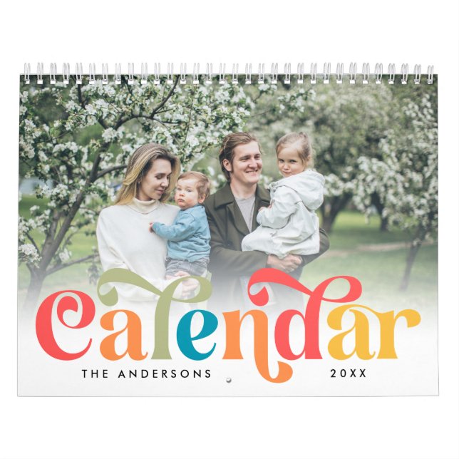 Colourful Hippie Retro 70s Family Photo Calendar (Cover)