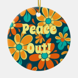 Colourful Hippie Style Peace Out Groovy Round Ceramic Tree Decoration