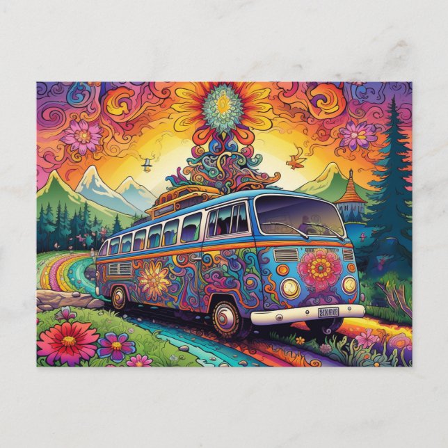 Colourful Hippy Van Postcard (Front)