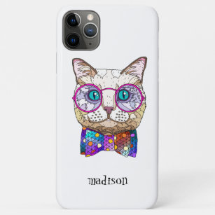 Colourful Hipster Cat, Personalised Case-Mate iPhone Case