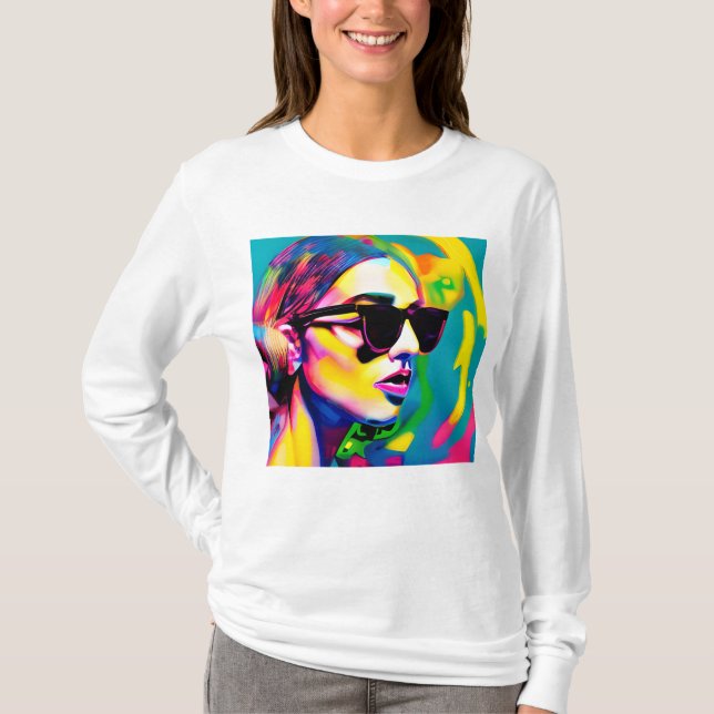 Colourful Hipster Lady in Sunglasses T-Shirt (Front)